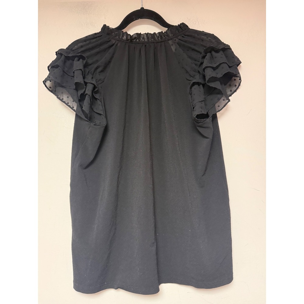 Adrianna Papell Blouse Womens Medium Black Excellent Swiss Dot Ruffle Sleeve Top - Picture 6 of 7